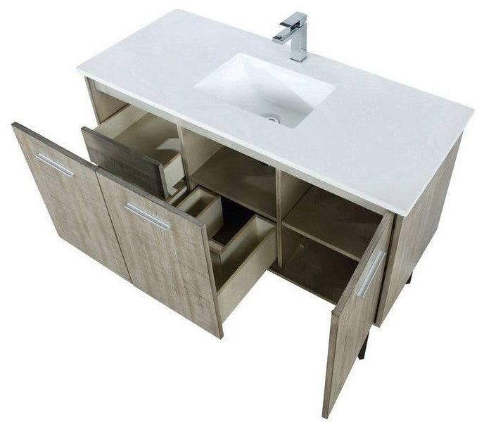 Lancy Modern Rustic Acacia 48" Square Sink Bathroom Vanity, Monte Chrome Faucet