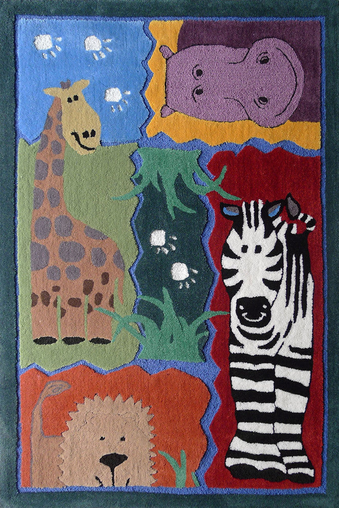 4'x6' Zoo Animals Kids Bedroom Area Rug, Soft and Hand-Tufted