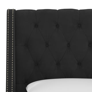 Williams California King Nail Button Diamond Wingback Platform Bed, Velvet Black