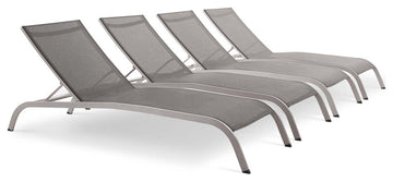 Savannah Outdoor Patio Mesh Chaise Lounge Set of 4 Gray