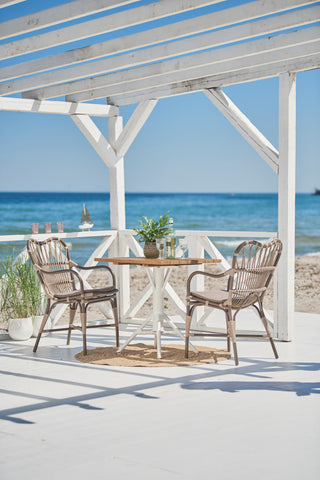 Nicole Outdoor Cafe Table, White Base, 28" Square Teak Top