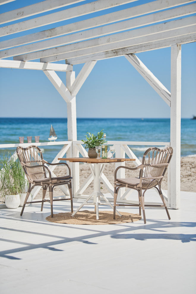 Nicole Outdoor Cafe Table, White Base, 28" Square Teak Top