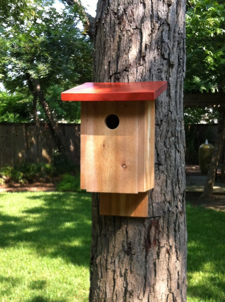 Bird House With Slant Roof, Red