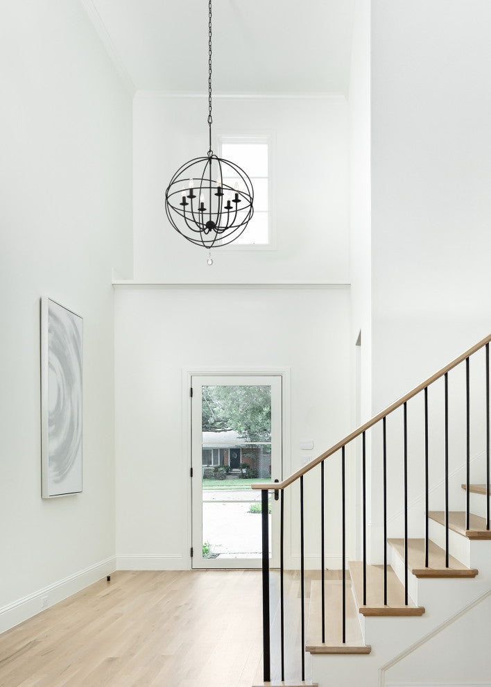 Solaris 6-Light Black Sphere Chandelier, Clear Glass Drops