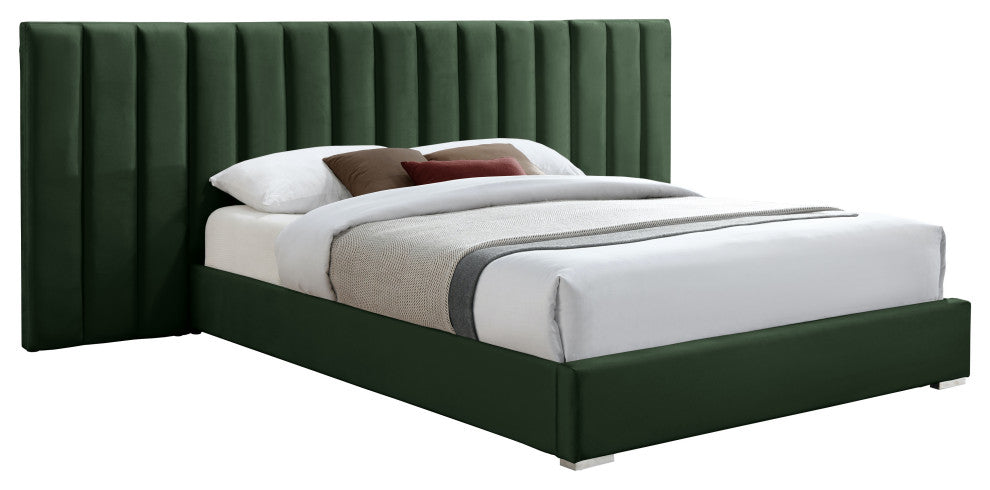 Pablo Velvet Upholstered Bed, Green, Queen