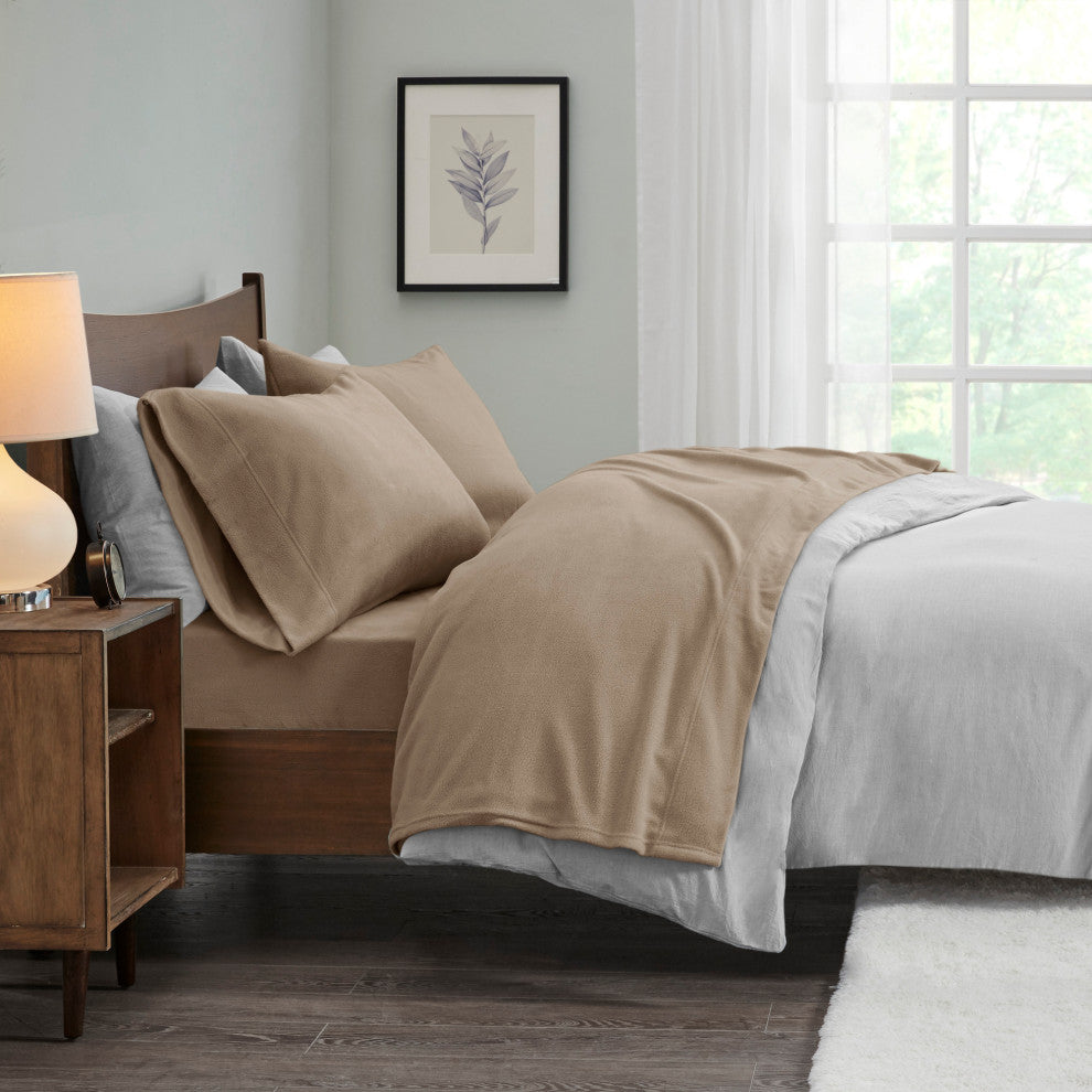 True North by Sleep Philosophy Knitted Micro Fleece Solid Sheet Set, Brown, Twin