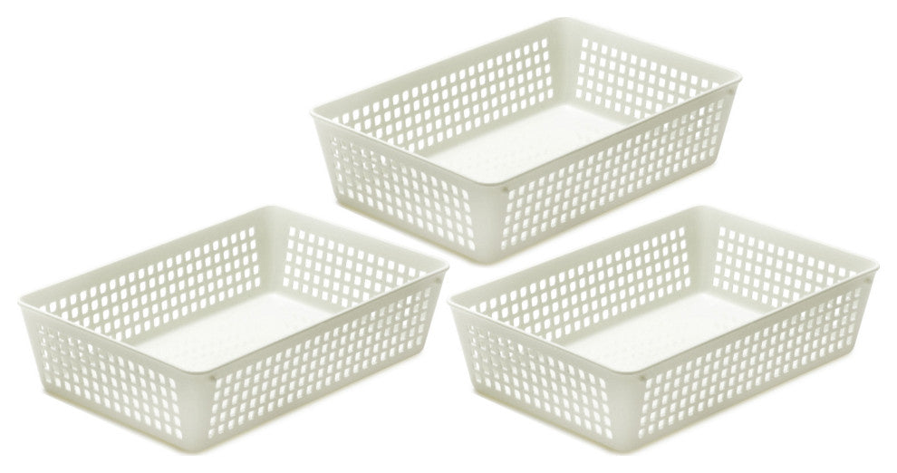 Plastic Storage Baskets for Office Drawer/Desk, Set of 3, White