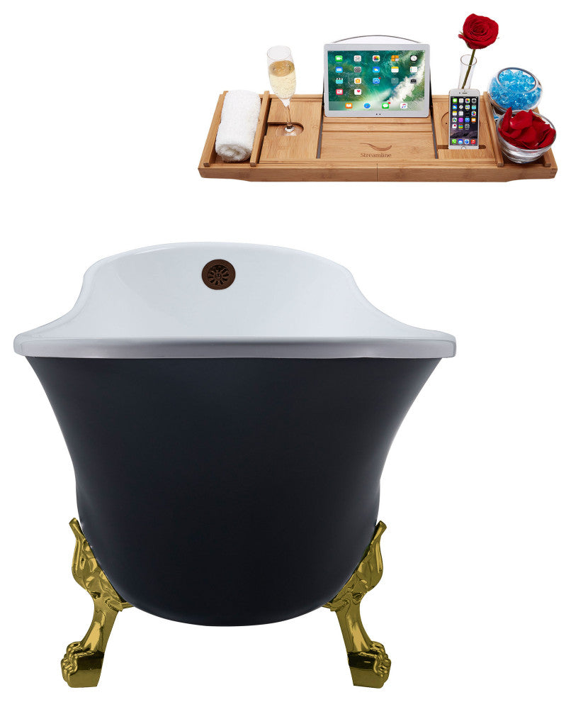 63" Streamline N353BGL-ORB Soaking Clawfoot Tub and Tray With External Drain