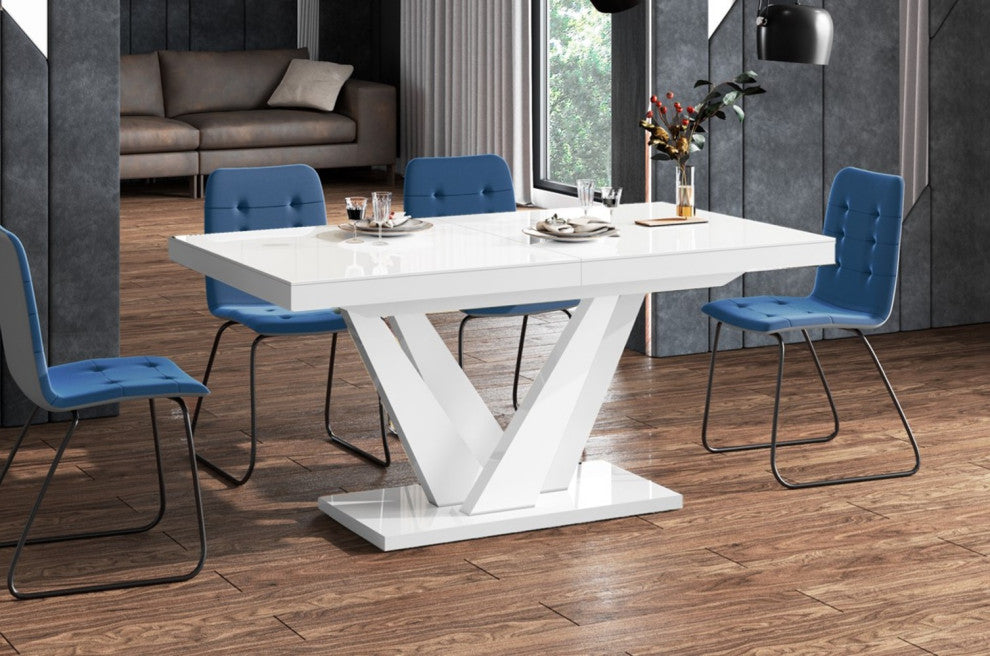 CHARA Dining Set, White/White/Blue