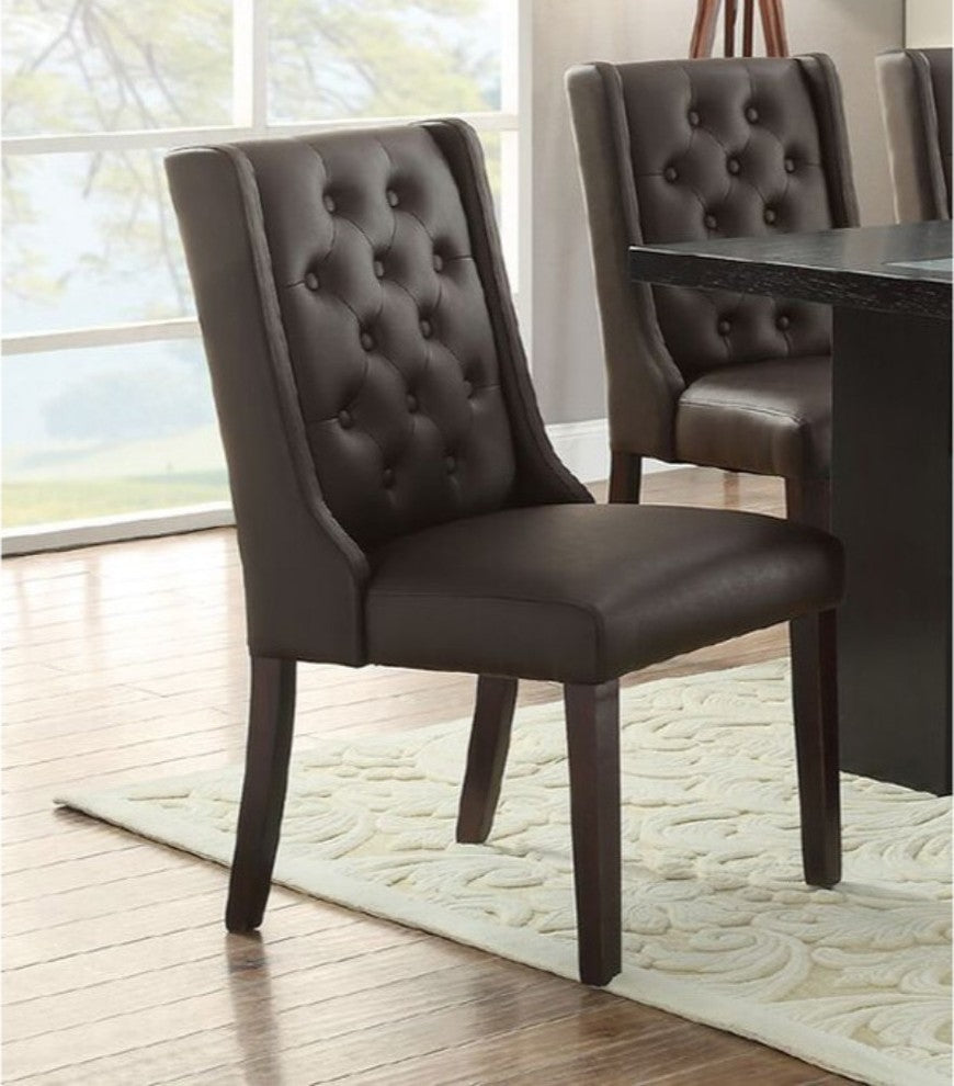 Benzara BM171525 Button Tufted Royal Dining Chair, Set of 2, Dark Brown