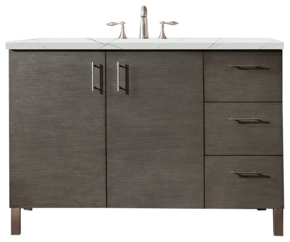 James Martin 850-V48-SOK-3ENC 48" Single Vanity Silver Oak w/ 3 CM Quartz Top