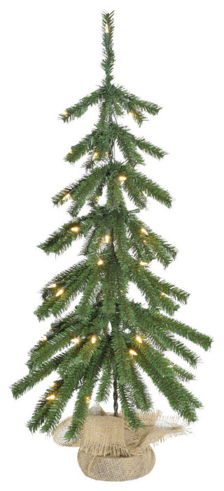 3' Downswept Farmhouse Fir Christmas Tree, Burlap Bag, LED Lights, Set of 2