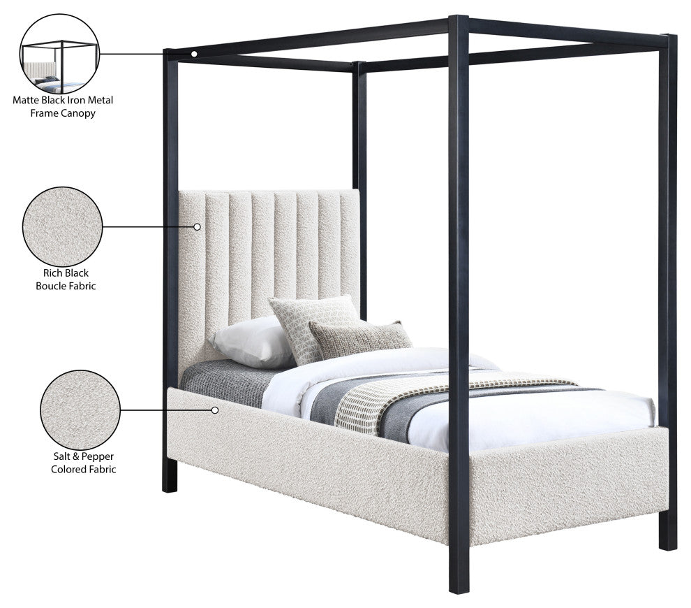 Kelly Boucle Fabric Upholstered Bed, Cream, Twin