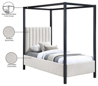 Kelly Boucle Fabric Upholstered Bed, Cream, Twin