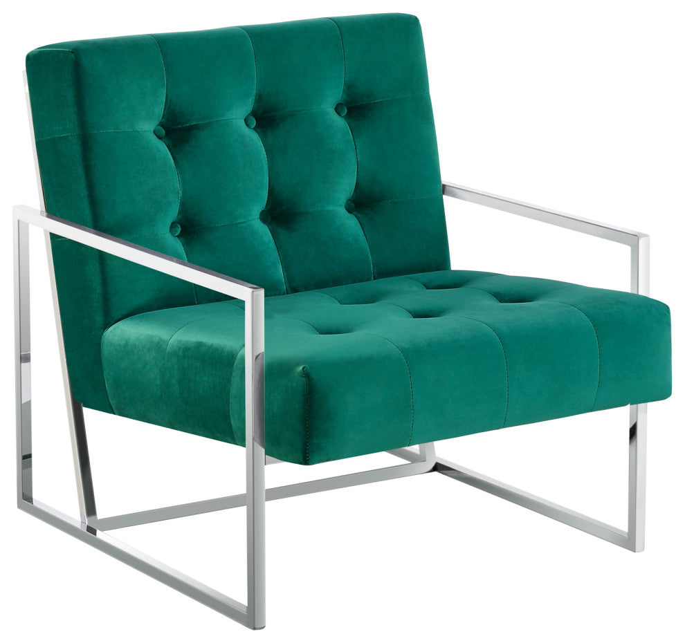Beethoven Blue Velvet With Gold Plated Accent Chair, Green/Silver