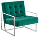 Beethoven Blue Velvet With Gold Plated Accent Chair, Green/Silver