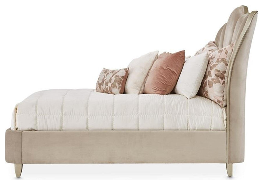 Michael Amini Villa Cherie Cal. King Channel Tufted Velvet Bed in Hazelnut Brown