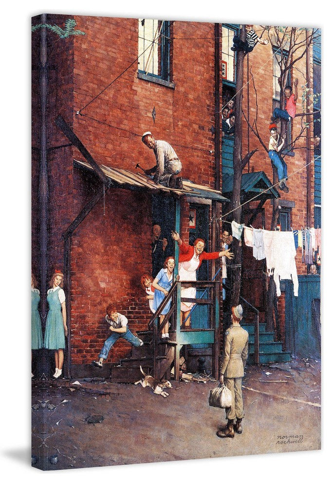 "Homecoming G.I." Painting Print on Canvas by Norman Rockwell