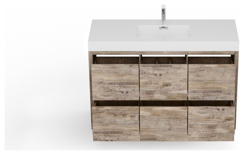 Boutique Bath Vanity, Natural Wood, 48", Single Sink, Freestanding