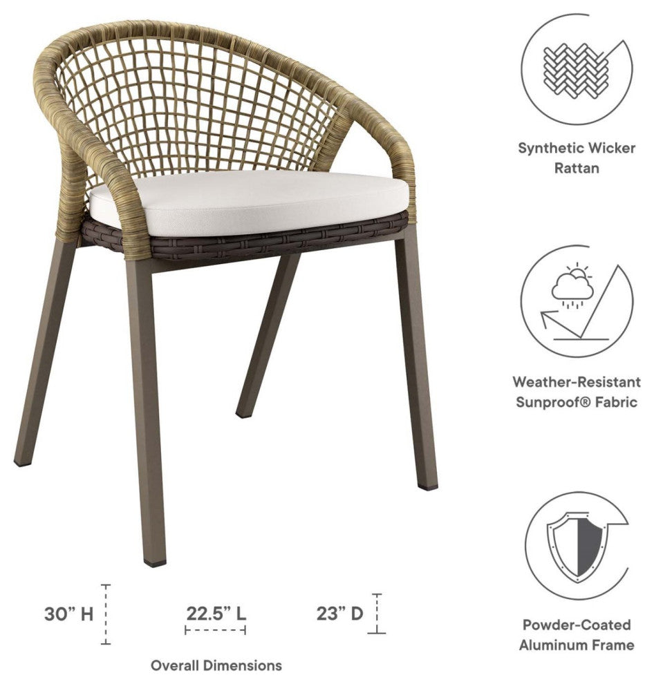 Side Dining Chair, Set of 2, White Natural, Rattan, Wicker, Outdoor Patio Garden
