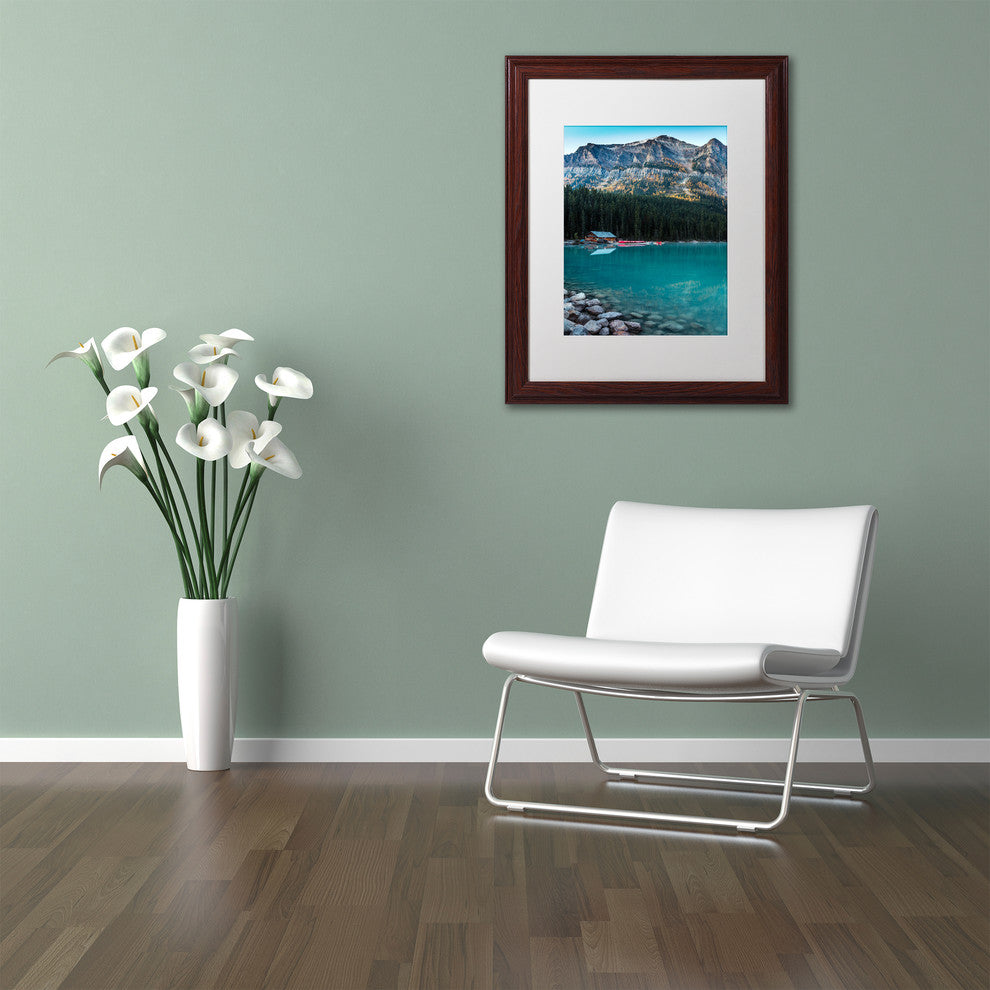 Pierre Leclerc ''Cabin At The Lake'' Matted Framed Art, Wood Frame, White, 20x16