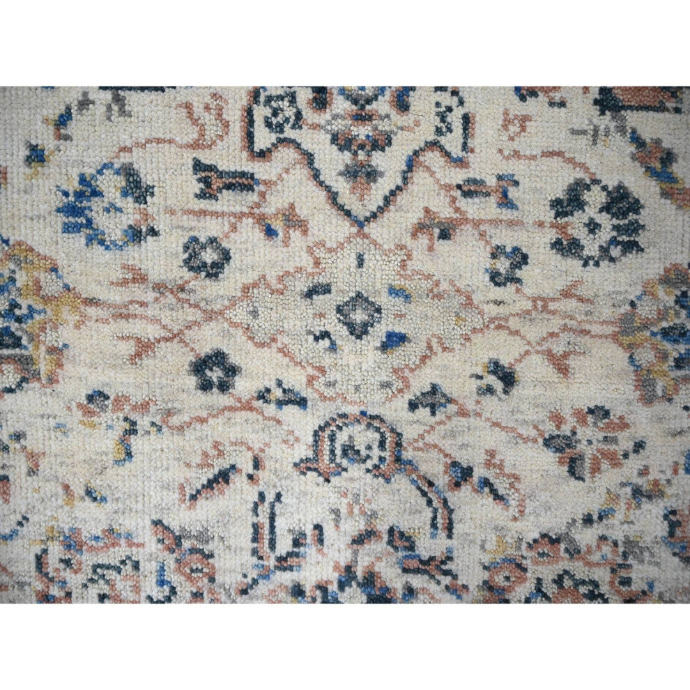 Ivory, Pure Wool, Hand Knotted, Mahal Design, Oushak Oriental Rug, 5'10"x8'10"