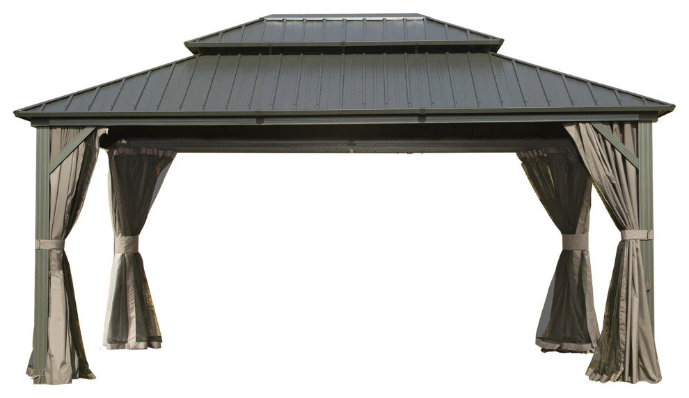 Hardtop Gazebo with Galvanized Steel Double Canopy, Brown