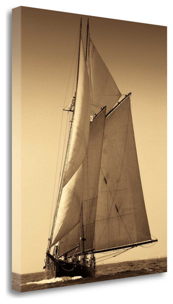 22" Sailing the Seas Sepia Tone Giclee Wrap Canvas Wall Art