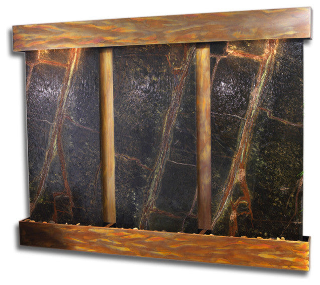 Deep Creek Falls Fountain, Green Marble, Rustic Copper, Square