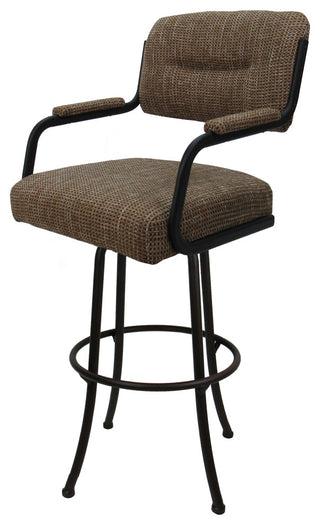 Swivel Counter Metal Bar Stool, Checkered, Brown, 26"