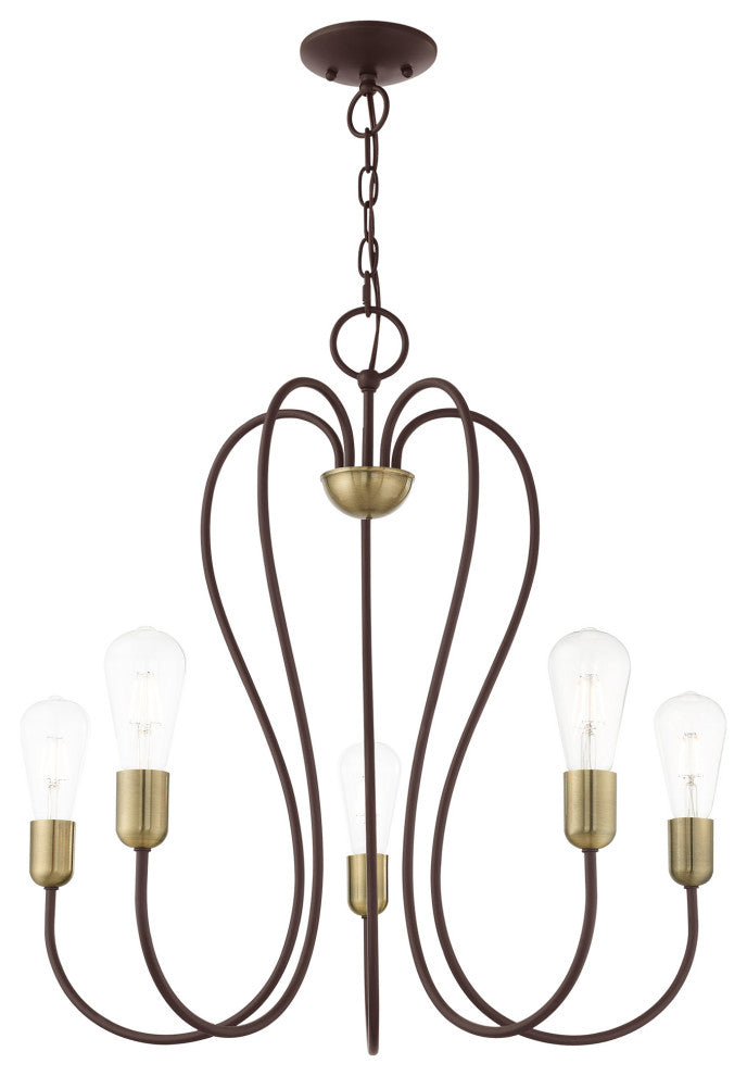 Livex Lighting Lucerne 5 Light Bronze With Antique Brass Accent Chandelier
