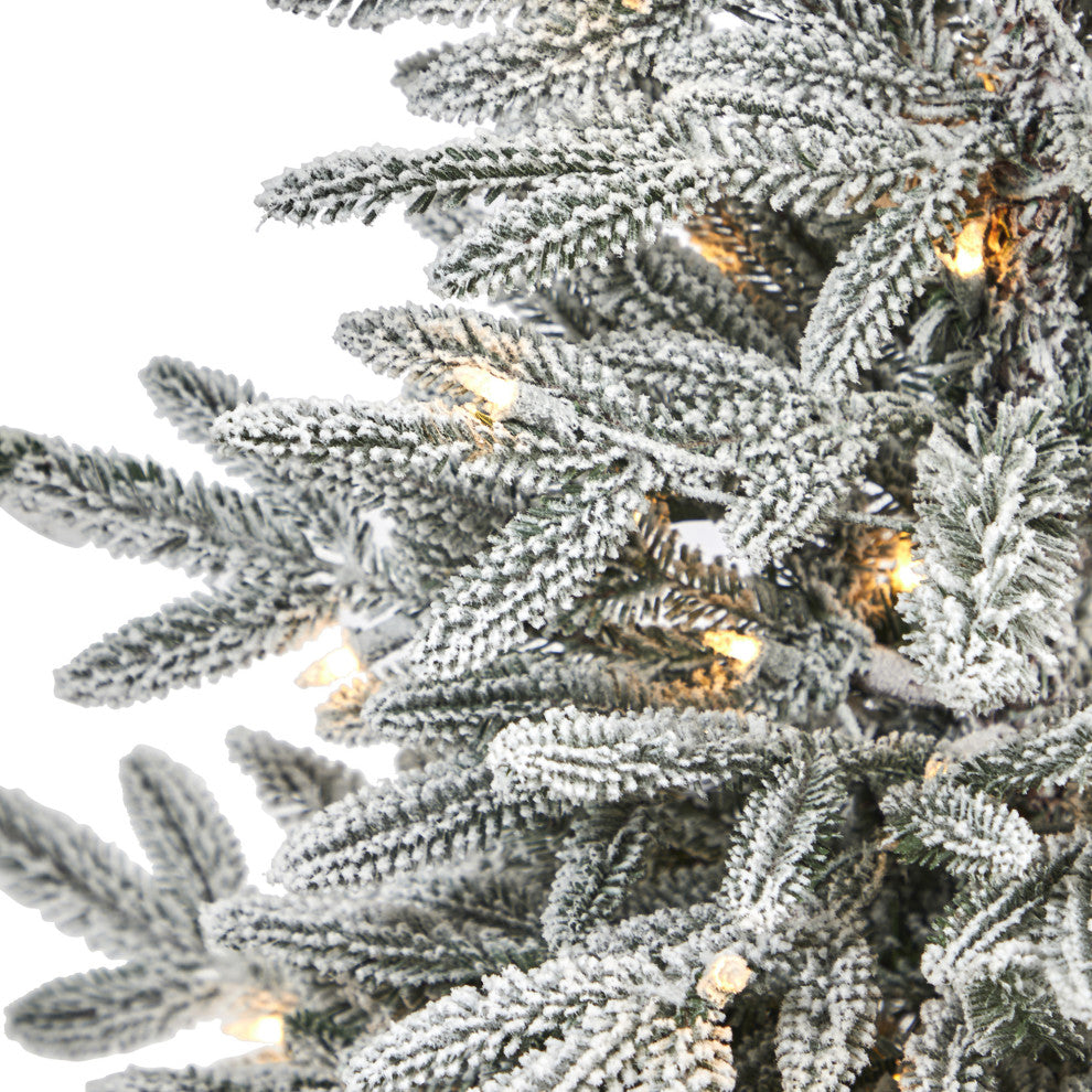 3.5' Flocked Manchester Spruce Faux Xmas Tree W/50 Lights & Bendable Branches