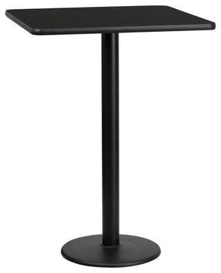30" Square Black Laminate Table Top With 18" Round Bar Height Table Base
