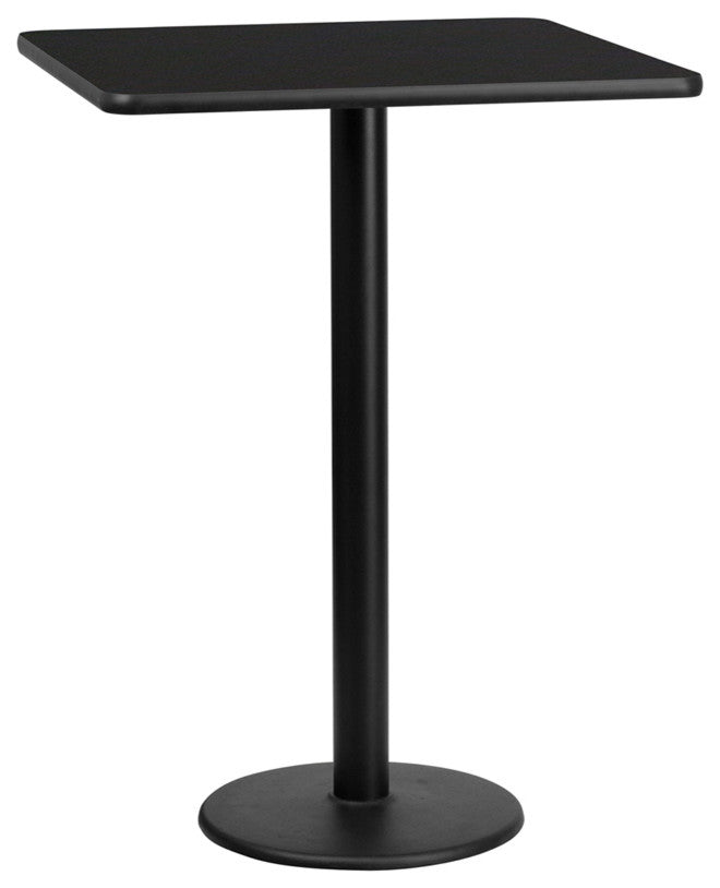 30" Square Black Laminate Table Top With 18" Round Bar Height Table Base