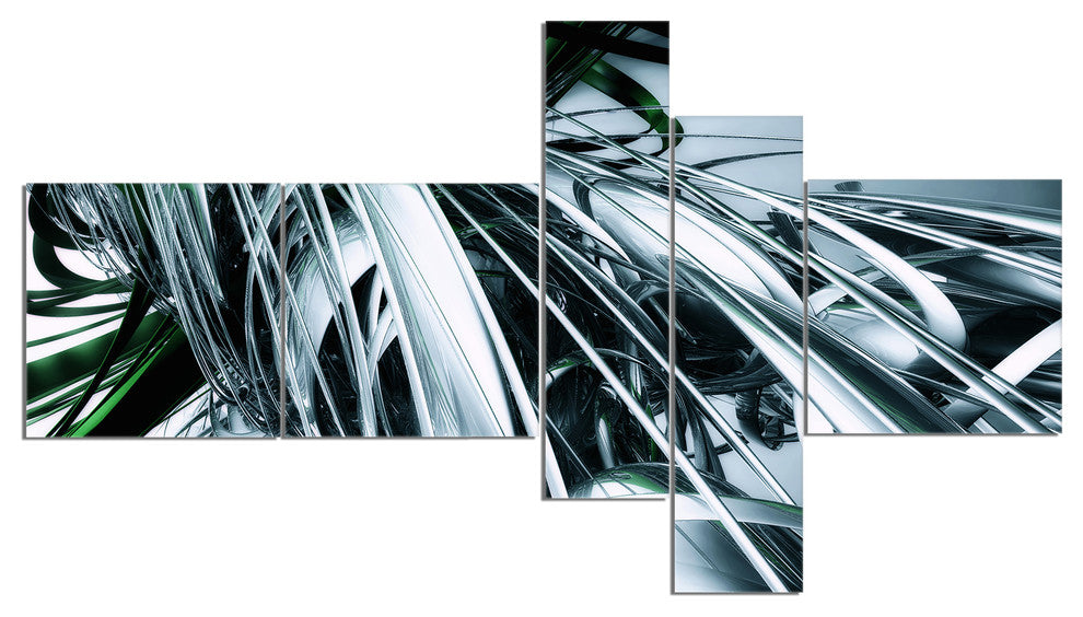 3D Abstract Art Green Black, Abstract Canvas art print, 60"x32", 5 panels
