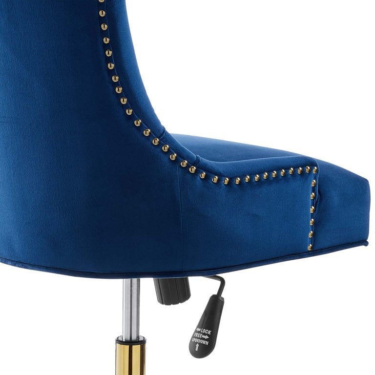 Vintage Office Chair, Golden Base With Velvet Seat & Hourglass Back, Navy