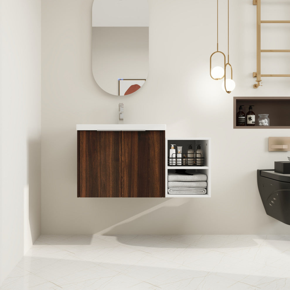 BNK Wall-Mounted Bathroom Cabinet Set with Soft-Close Doors, California Walnut, 36inch