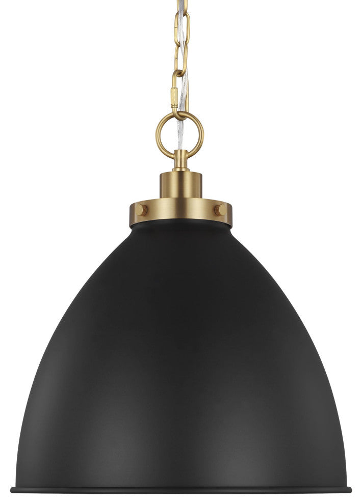 Wellfleet Medium Dome Pendant, Midnight Black and Burnished Brass