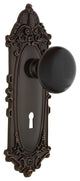 Victorian Plate With Keyhole Privacy Black Porcelain Knob, Timeless Bronze