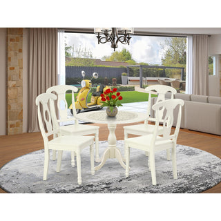 5 Pc Dining Set, 1 Drop Leaves Dining Table, 4 Linen White Chairs, Linen White