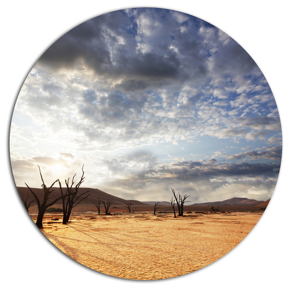Namib Desert Under Cloudy Sky, Landscape Disc Metal Wall Art, 11"