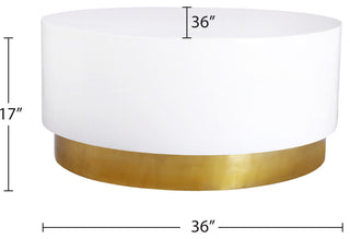 Deco Coffee Table, White Lacquer Metal Top, Gold Metal Base