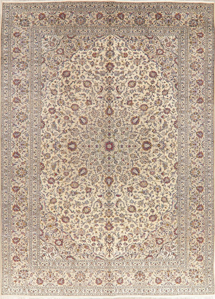 Consigned, Traditional Vintage Persian Hand-Knotted Oriental Rug, Beige, 9x13