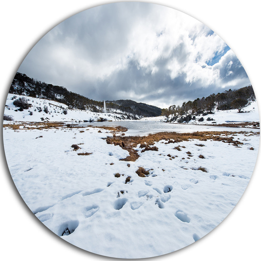 Snow Mountains In Kosciuszko Park, Landscape Disc Metal Wall Art, 23"