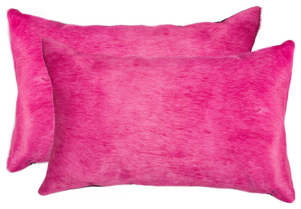HomeRoots 12" x 20" x 5" Fuschia, Cowhide Pillow 2-Pack