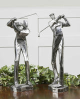 Uttermost Practice Shot Metallic Golf Figurines, Set of 2 | Golf Player Statues