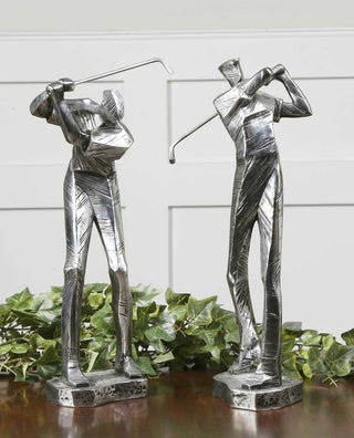 Uttermost Practice Shot Metallic Golf Figurines, Set of 2 | Golf Player Statues