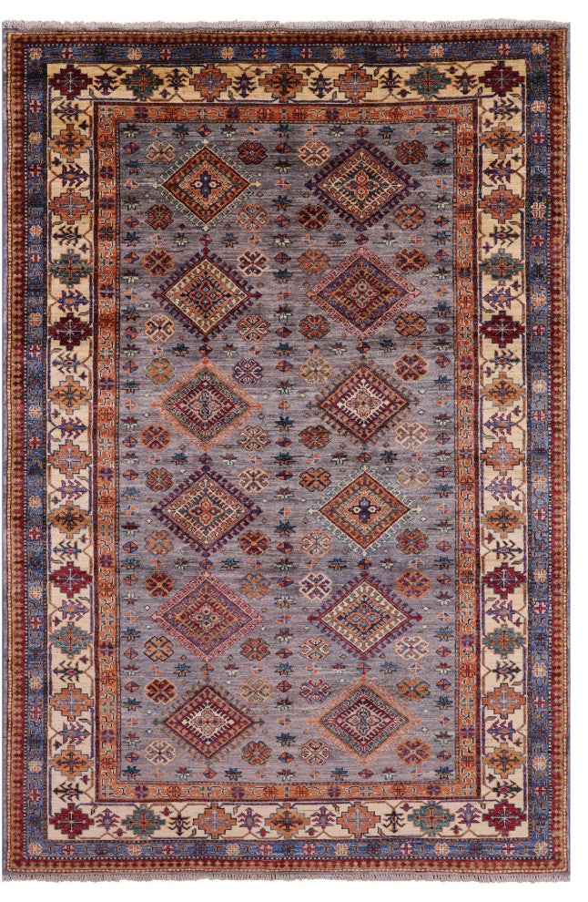 5' 6" X 8' 3" Super Kazak Geometric Hand Knotted Rug - Q12346