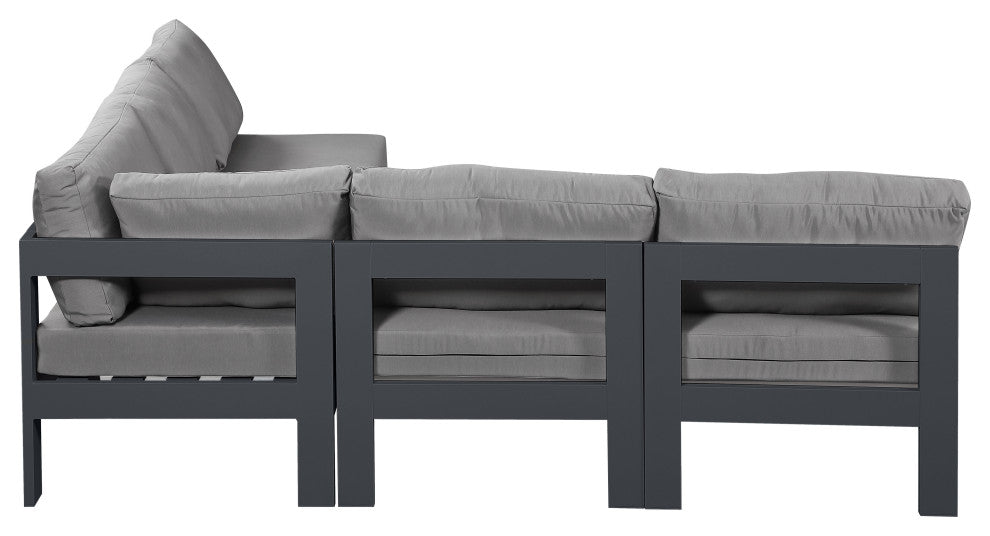 Nizuc Water Resistant Patio L-Shaped Modular Sectional, Gray, 5-Piece: 4 Armless Chair, 1 Corner Chair, Dark Gray Aluminum Frame