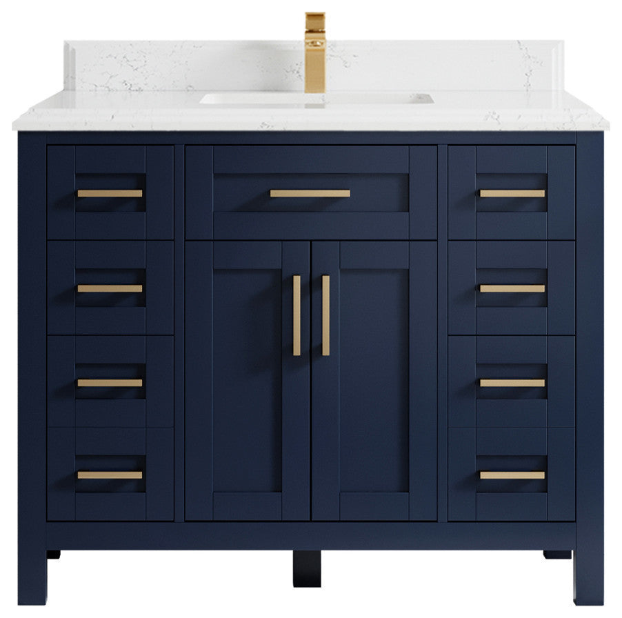 Cambridge 42 Single Sink Bath Vanity in Hale Navy Blue 1.5" Empira Quartz